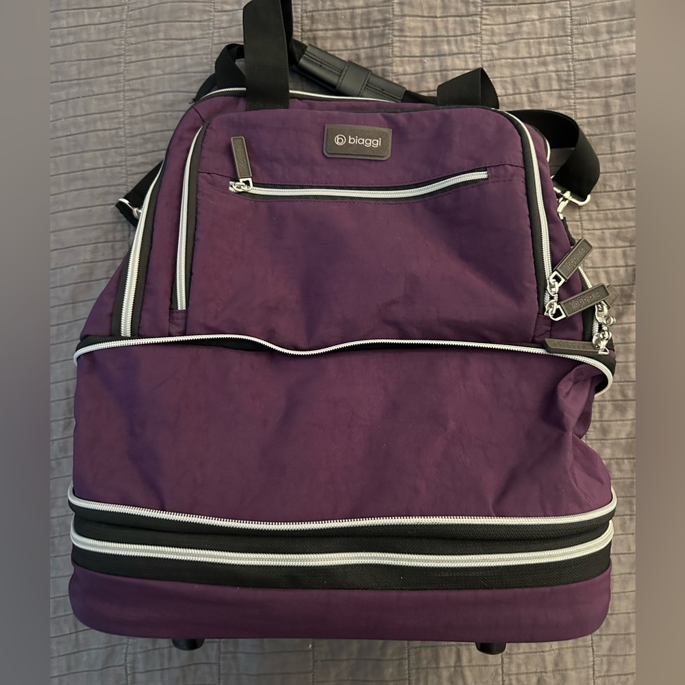 Biaggi Zipsak luggage under-seat expandable carry-on Purple bag roller wheels - Picture 3 of 9